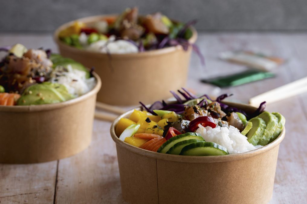 Takeaway ahi tuna poke bowls photography